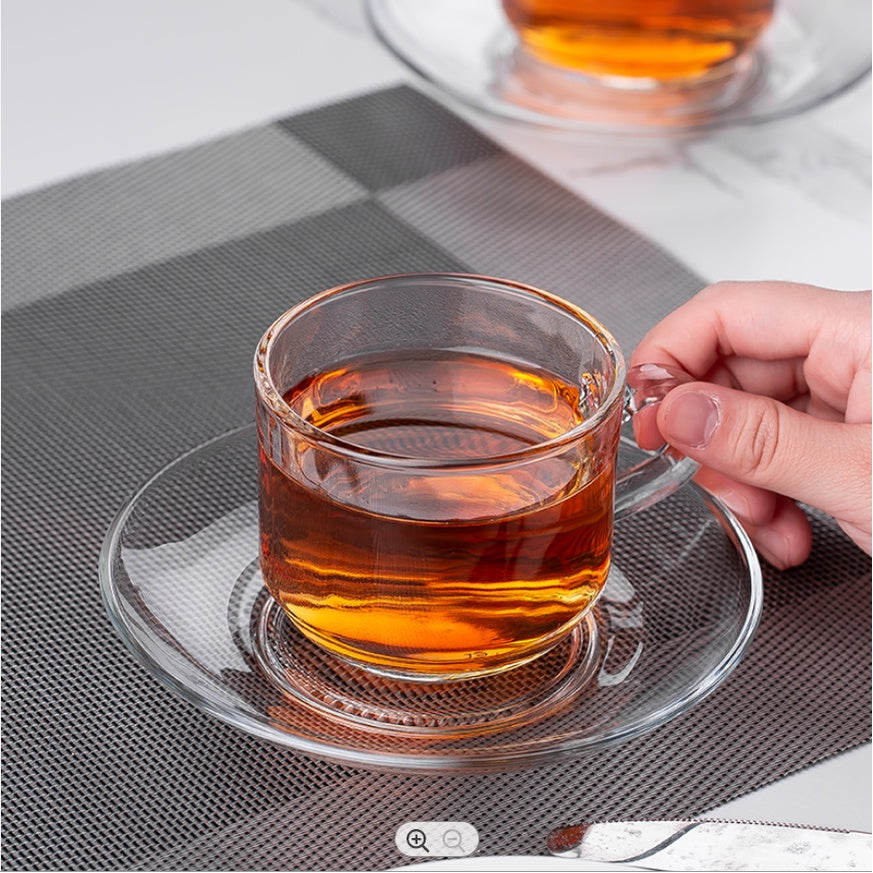 Buy Glass Cup & Saucers Online-cup-saucers-Glass-Cup and Saucers set of 6-Clear Tea Glasses-Tea Glasses-Cup and Saucer Glasses-Clear Cup and Saucer-Clear Tea Cup-Glass Cup with handle