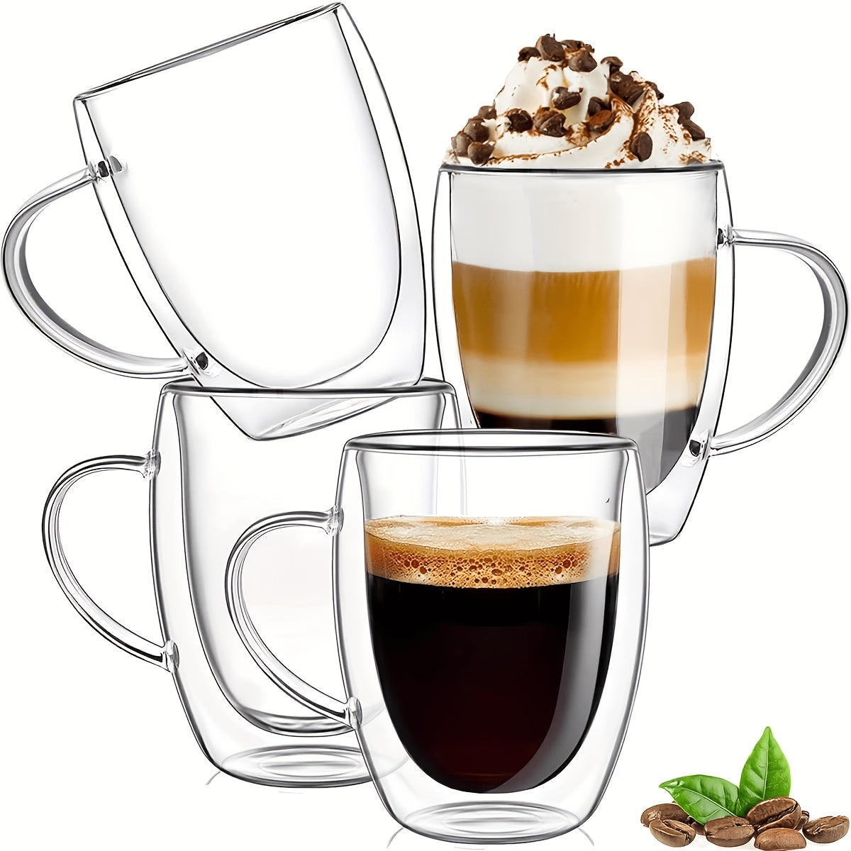 4pcs Double-Wall Glass Coffee Cups With Handles 6