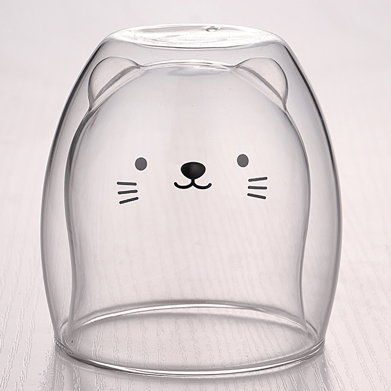 Creative Cute Bear Double-Layer Coffee Mug Double Glass Cup Cartoon Animal Milk Glass Lady Cute Gift Christmas Gift 201-300Ml