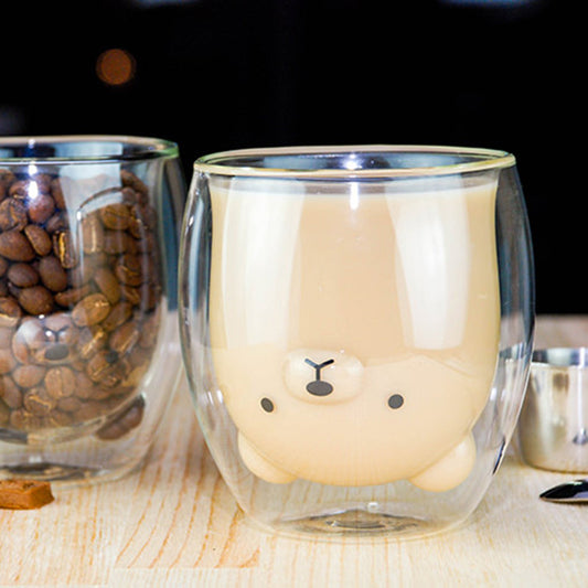 Creative Cute Bear Double-Layer Coffee Mug Double Glass Cup Cartoon Animal Milk Glass Lady Cute Gift Christmas Gift 201-300Ml 2