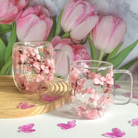 1pc Double-Wall Glass Coffee Cup With Built-In Real Flower Design - Elegant Glass Mug For Coffee 2