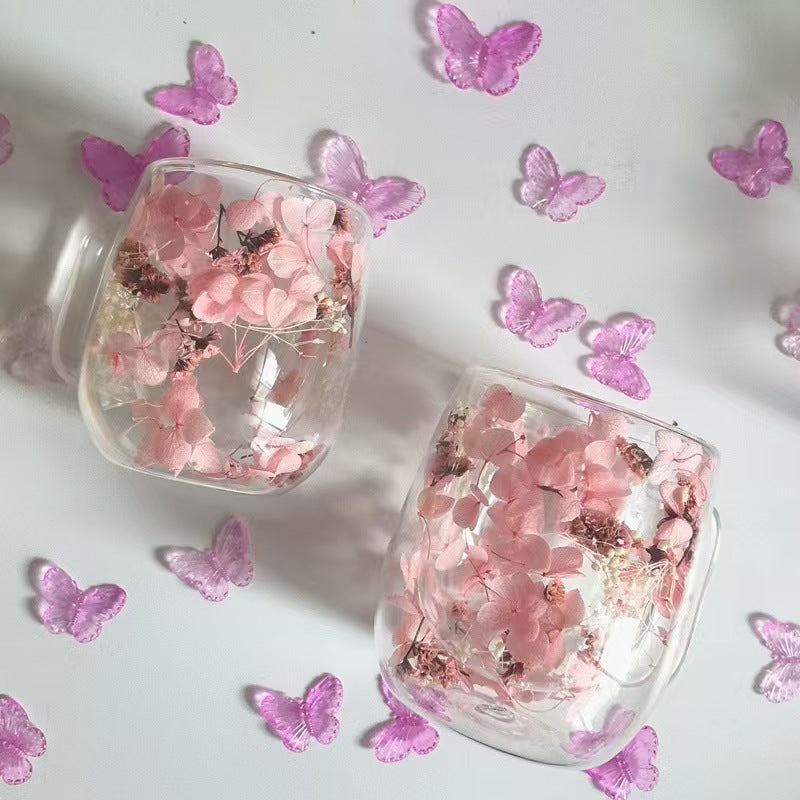 1pc Double-Wall Glass Coffee Cup With Built-In Real Flower Design - Elegant Glass Mug For Coffee 3