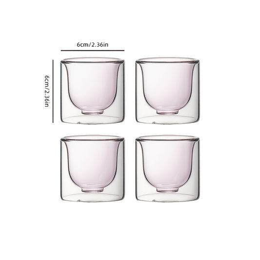 4pcs High-Temperature Resistant And Anti-Scald Double-Layer Borosilicate Glass Cup Set 2
