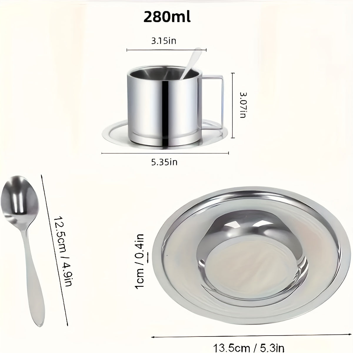 A Set Of 304 Stainless Steel Double-Layer Insulated Coffee Cup Set
