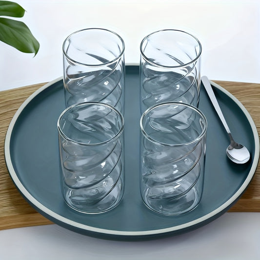 Double Wall Spiral Glass Cup High Borosilicate Glass Heat Resistant Cold Resistant Insulated Clear Glass Mug For Coffee Tea Water Home Office Use 2