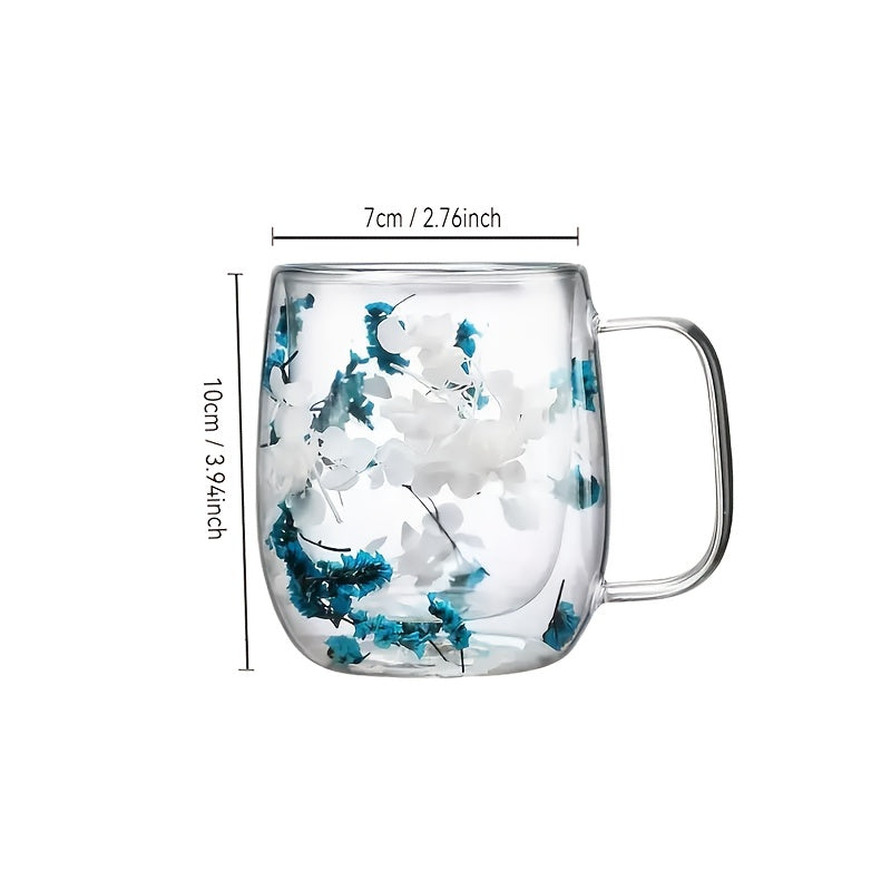 1 Double-Walled Glass Coffee Mug With Real Flower Design - Durable 7
