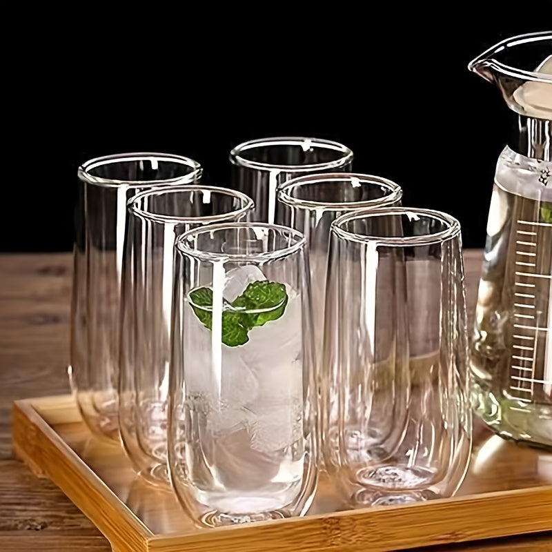 4pcs/6pcs High Borosilicate Double Wall Insulated Glass Water Cup Milk Cup Drinking Cup 6