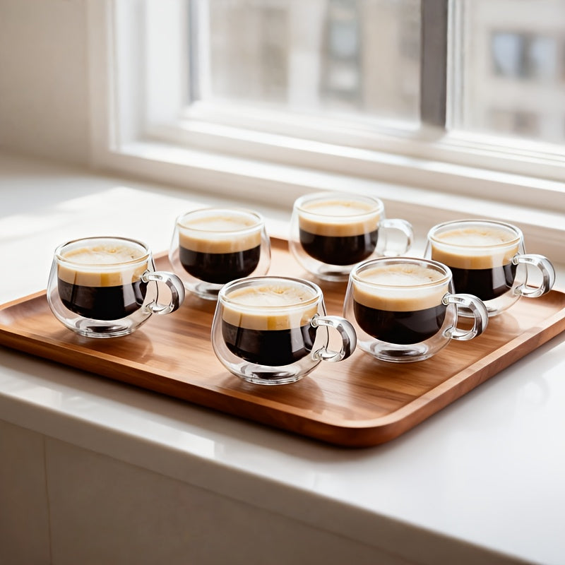 4pcs Set Of Small-Capacity Transparent Double-Wall Glass Coffee Cups With Handles 5