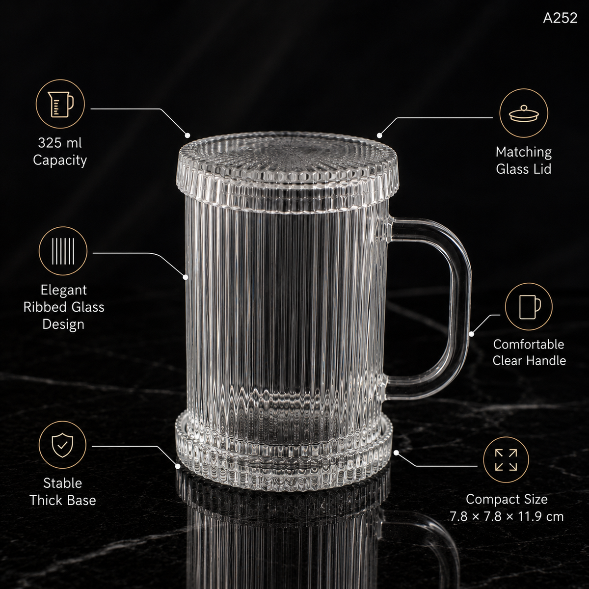 A252 elegant coffee cup with glass lid features