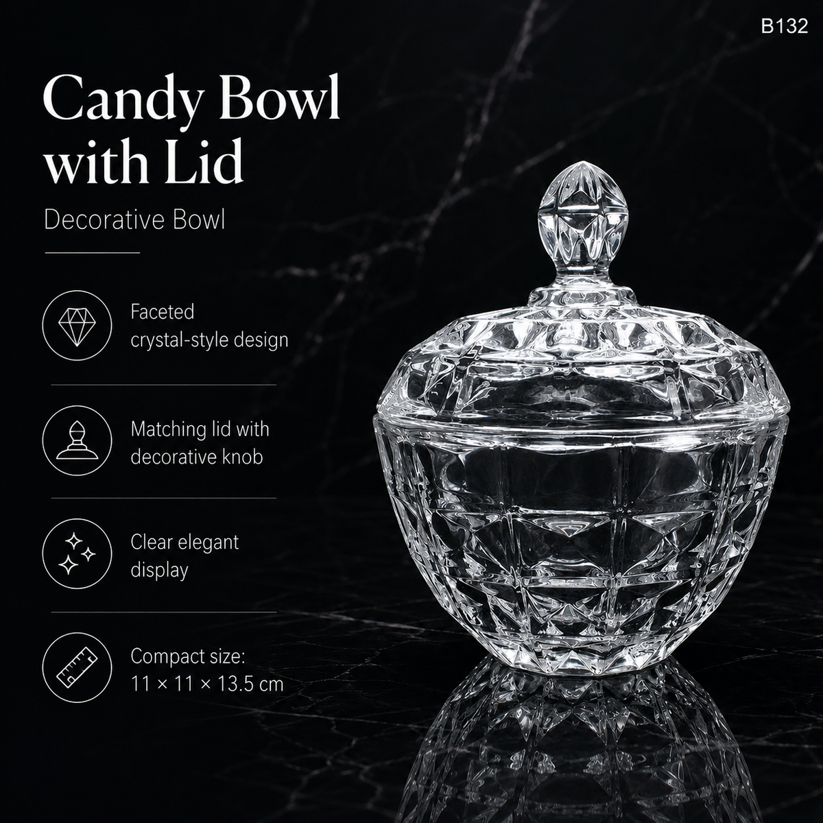 B132 crystal candy bowl with lid features