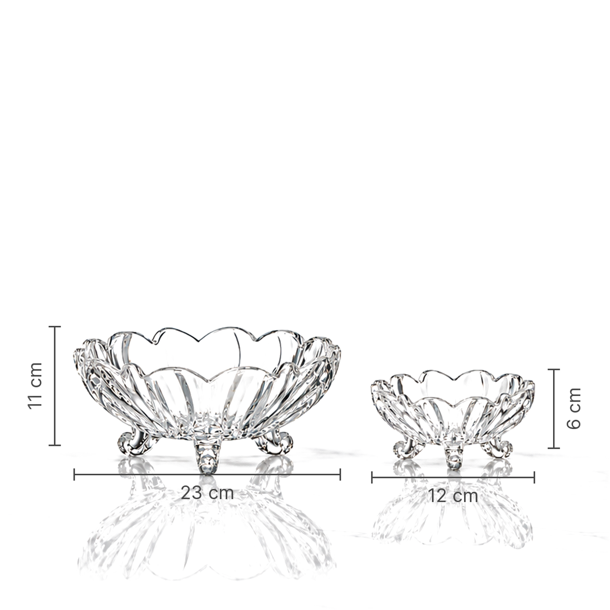 Large bowl 23 x 11 cm and small bowl 12 x 6 cm