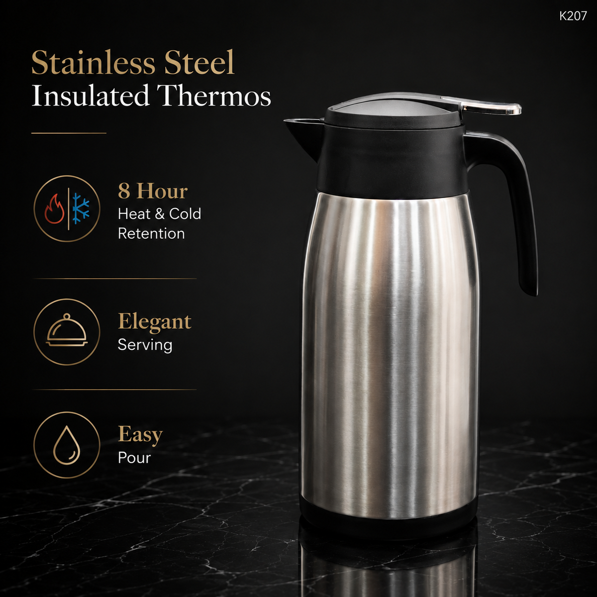 K207 thermal coffee carafe feature infographic