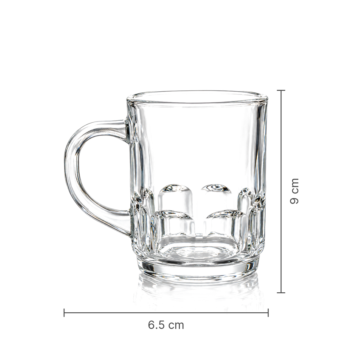 Clear glass mug with dimpled base set