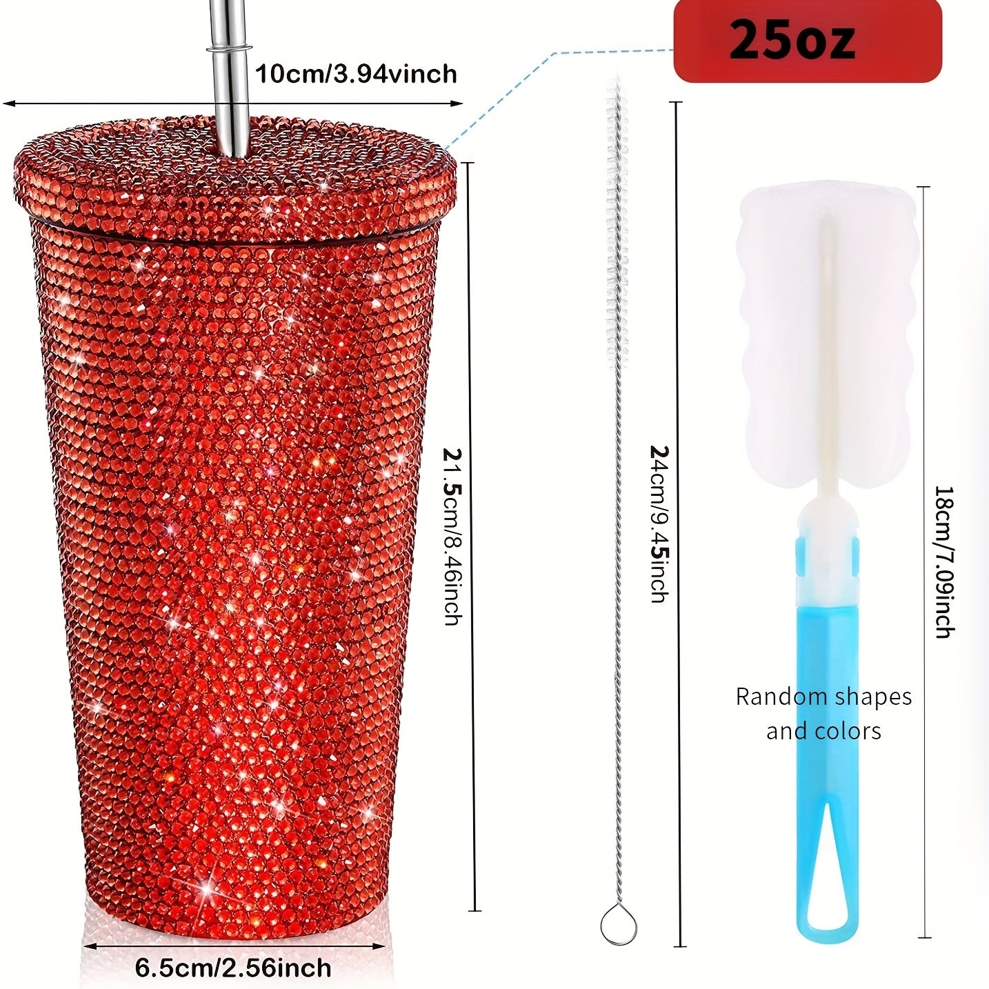 Diamond Insulated Cup Double-Layer Stainless Steel Cup With Straw Stick-On Crystals Rhinestone Coffee Cup Gift Cup Rhinestone-Encrusted