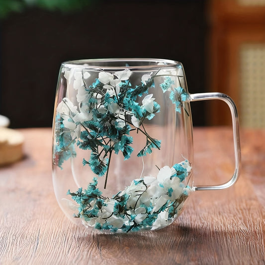 1 Double-Walled Glass Coffee Mug With Real Flower Design - Durable 2