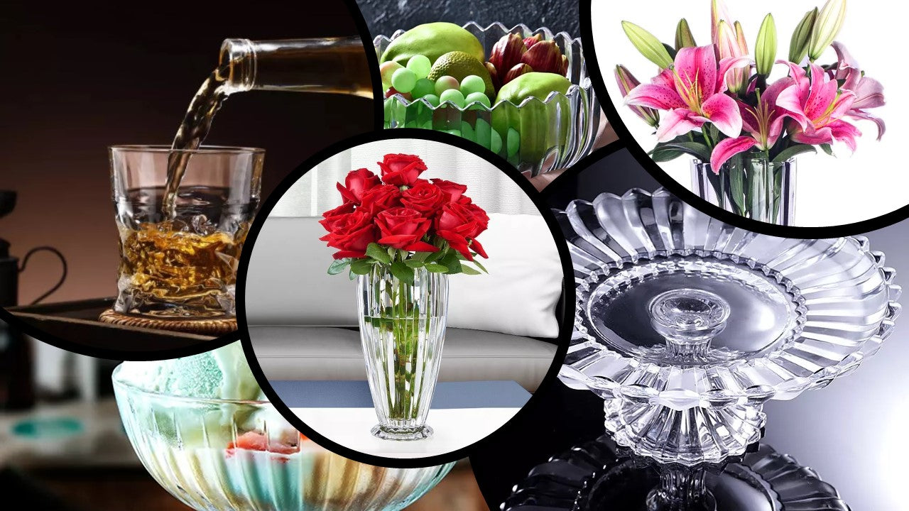 Buy All Kind of Glassware such as: Glass Mugs/Jugs/Wine Glasses/Serving Plates/Highball Glasses/Glass Containers/Serving Bowls/Flower Vases/Ice Cream Cups/Cup & Saucer/Casserole/Glass Candy Bowls/Beer Glasses/Rock & Whiskey Glasses/Glass and Tea Cups. 