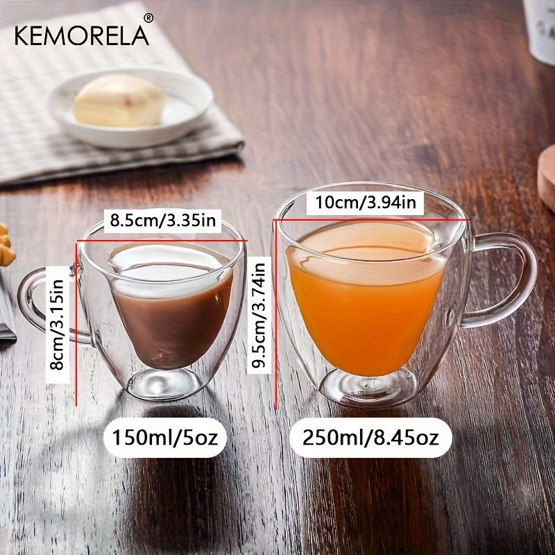 150ml/250ml Double Wall Heart Shaped Glass Coffee Mugs 5/8.5oz 6