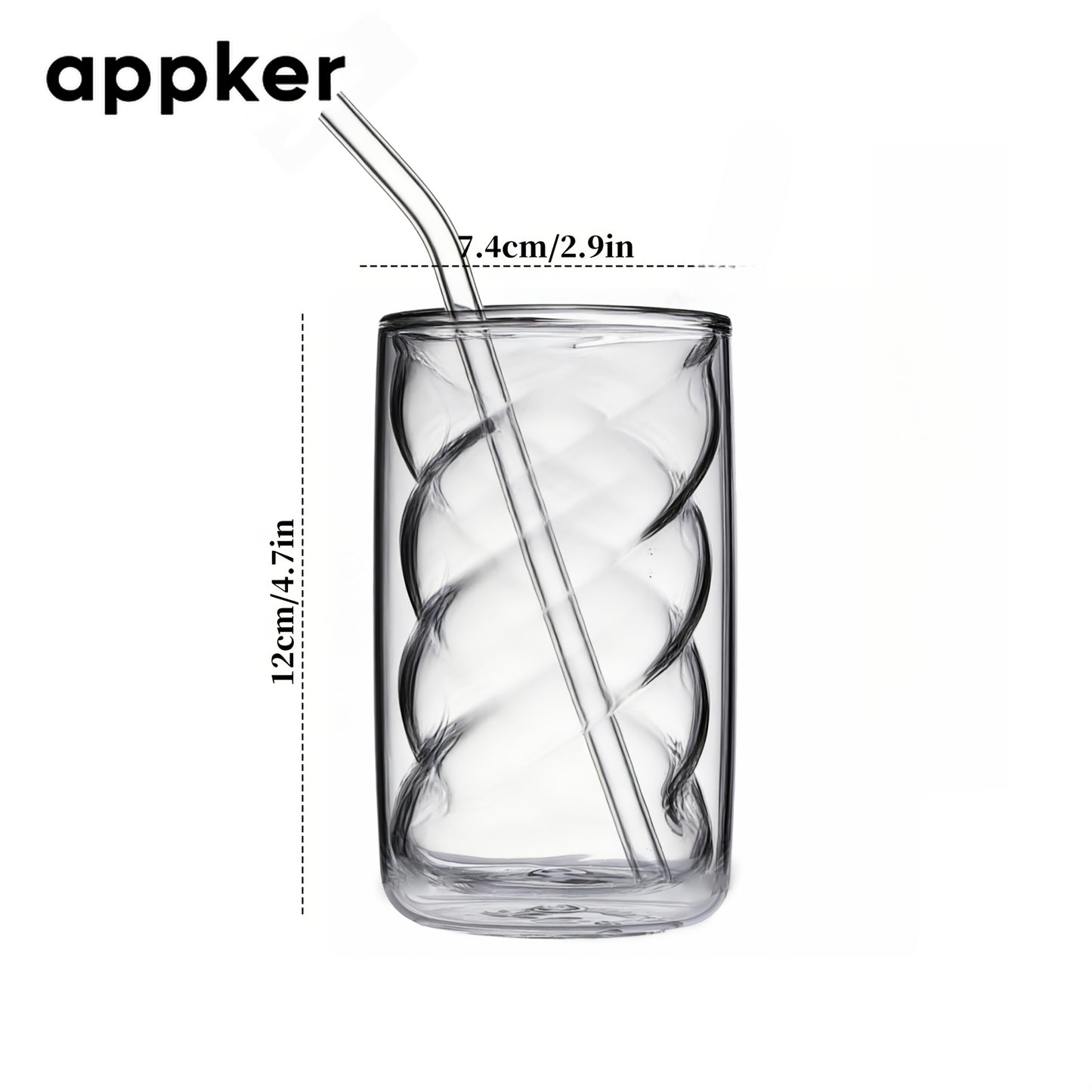 2pcs APPKER Double Wall Borosilicate Glass Mug With Straw Lid & Spiral Cup - Thermal Resistant Suitable For Hot/Cold Drinks 3