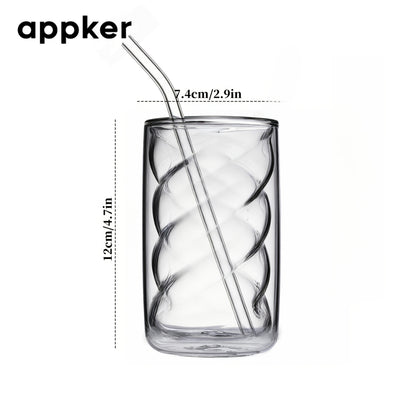 2pcs APPKER Double Wall Borosilicate Glass Mug With Straw Lid & Spiral Cup - Thermal Resistant Suitable For Hot/Cold Drinks 3