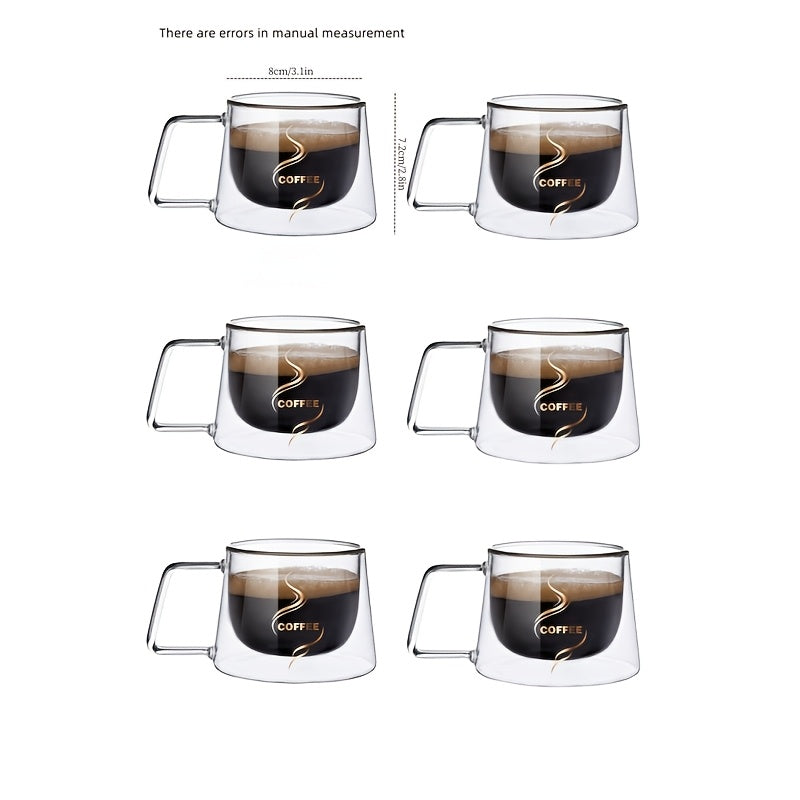 6pcs Set Double-Wall Glass Coffee Cups With Handles - Transparent Coffee Cups - Double-Wall Drinkware - For Tea