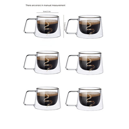 6pcs Set Double-Wall Glass Coffee Cups With Handles - Transparent Coffee Cups - Double-Wall Drinkware - For Tea