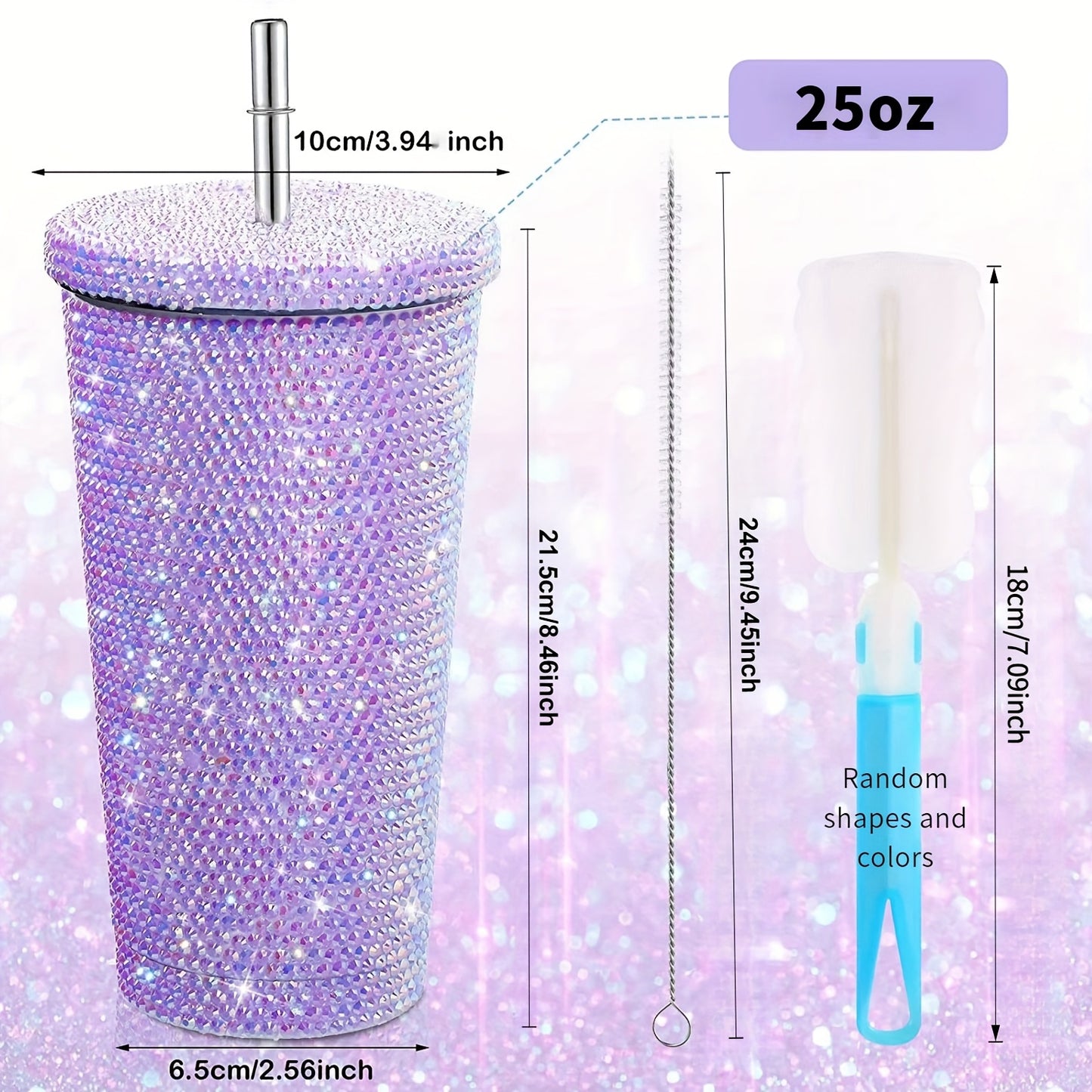 Diamond Insulated Cup Double-Layer Stainless Steel Cup With Straw Stick-On Crystals Rhinestone Coffee Cup Gift Cup Rhinestone-Encrusted 5