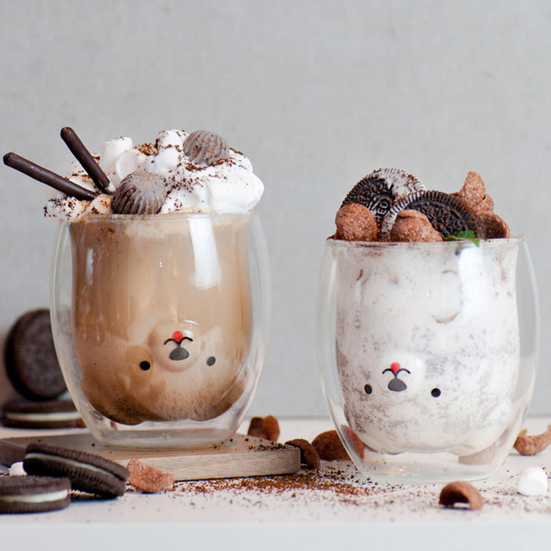 Creative Cute Bear Double-Layer Coffee Mug Double Glass Cup Cartoon Animal Milk Glass Lady Cute Gift Christmas Gift 201-300Ml 3