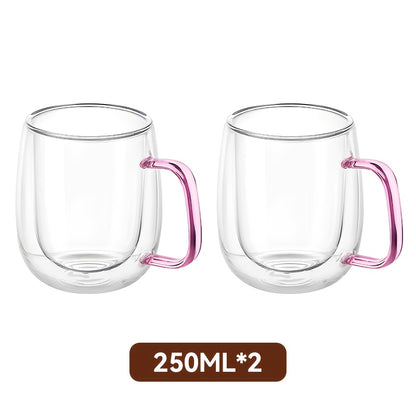 LDQ 2/4pcs High Borosilicate Double-Layer Glass Mugs