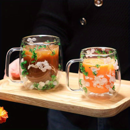 1 Double-Walled Glass Coffee Mug With Real Flower Design - Durable 6