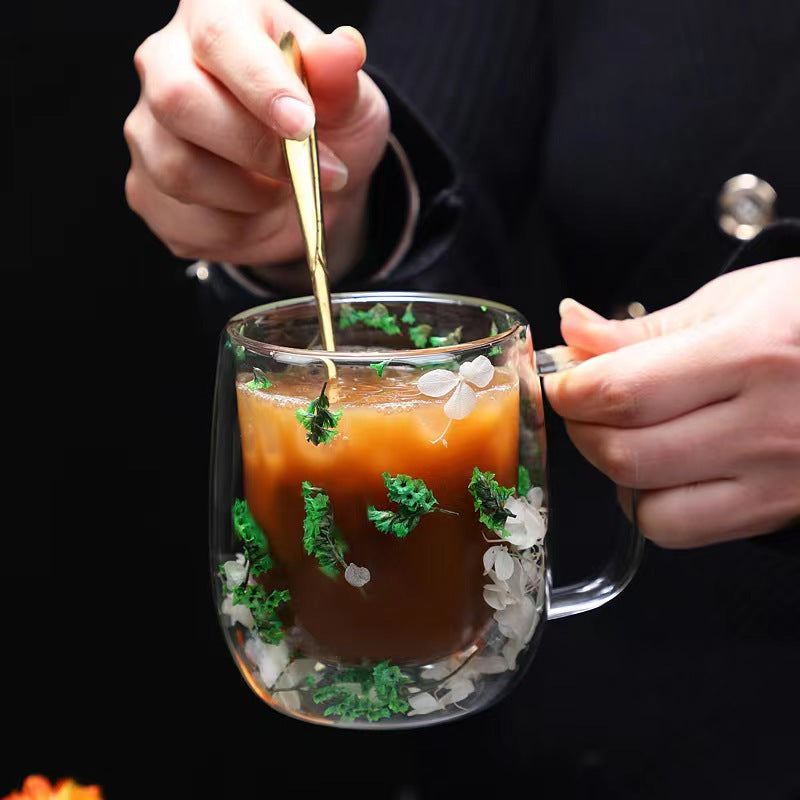 1 Double-Walled Glass Coffee Mug With Real Flower Design - Durable 4