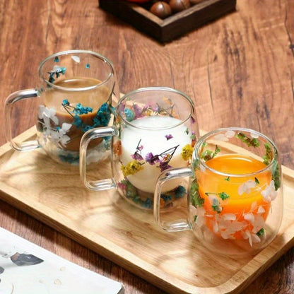 1 Double-Walled Glass Coffee Mug With Real Flower Design - Durable 5