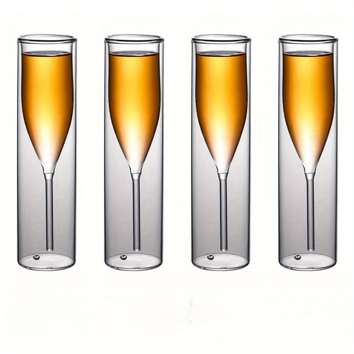 4pcs Transparent Flute Champagne Glasses - Double-Walled Stemmed Wine Goblets With Bubble-Preserving For Sparkling Wine