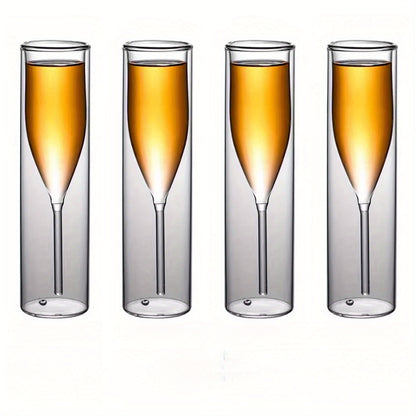 4pcs Transparent Flute Champagne Glasses - Double-Walled Stemmed Wine Goblets With Bubble-Preserving For Sparkling Wine
