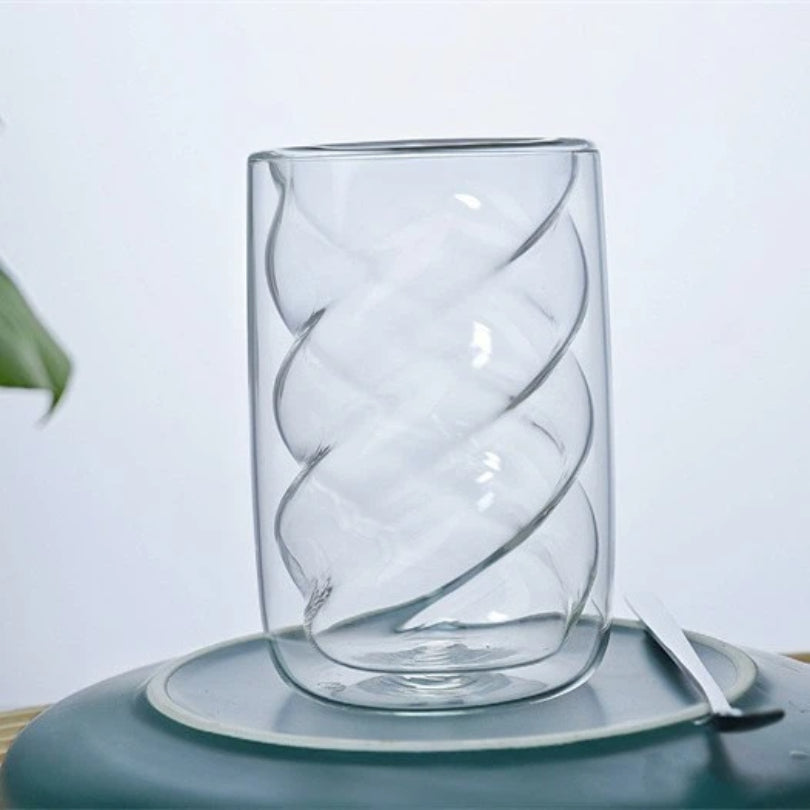 Double Wall Spiral Glass Cup High Borosilicate Glass Heat Resistant Cold Resistant Insulated Clear Glass Mug For Coffee Tea Water Home Office Use