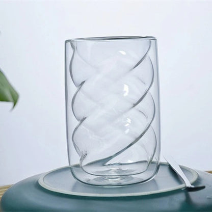 Double Wall Spiral Glass Cup High Borosilicate Glass Heat Resistant Cold Resistant Insulated Clear Glass Mug For Coffee Tea Water Home Office Use