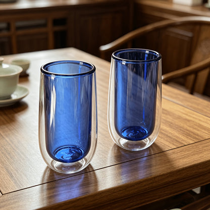 2pcs Double-Layer Glass Cups With Dark Blue Interior 6