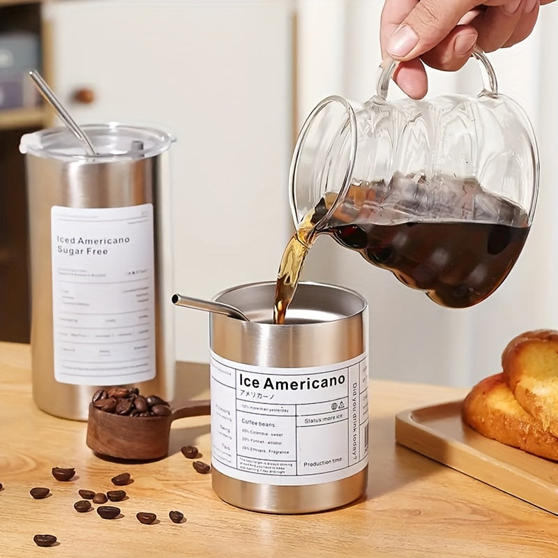 1pc Stainless Steel Insulated Coffee Mug With Lid & Straw - 11.8oz/20.3oz Double-Walled Vacuum Insulation For Hot & Cold Drinks - Modern Design 3