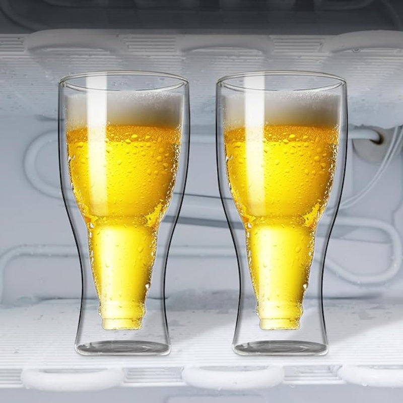 1pc Double-Layer Insulated Beer Glass Transparent Insulated Bar Mug Inverted Design Beer Glass For Freezing Inverted Glass Borosilicate Glass Beer Glass 7