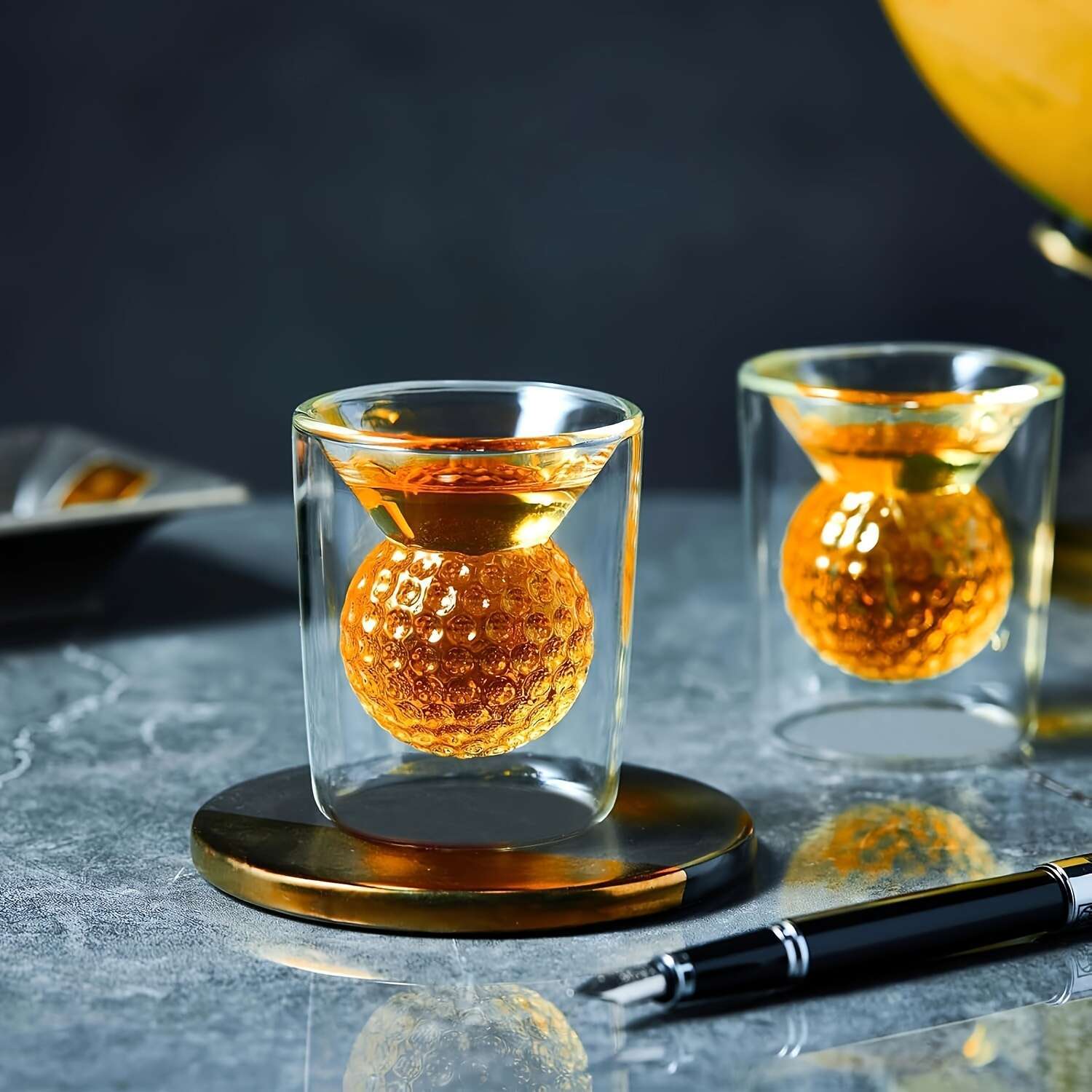 4pcs Double-Walled Golf Ball Shot Glasses Handmade 7
