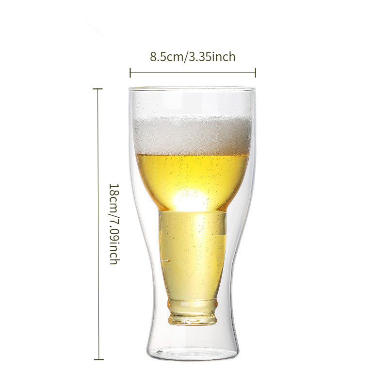 1pc Double-Layer Insulated Beer Glass Transparent Insulated Bar Mug Inverted Design Beer Glass For Freezing Inverted Glass Borosilicate Glass Beer Glass 2