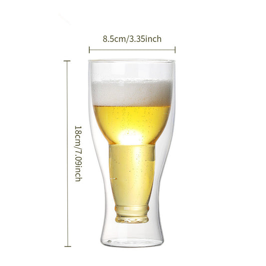 1pc Double-Layer Insulated Beer Glass Transparent Insulated Bar Mug Inverted Design Beer Glass For Freezing Inverted Glass Borosilicate Glass Beer Glass 2