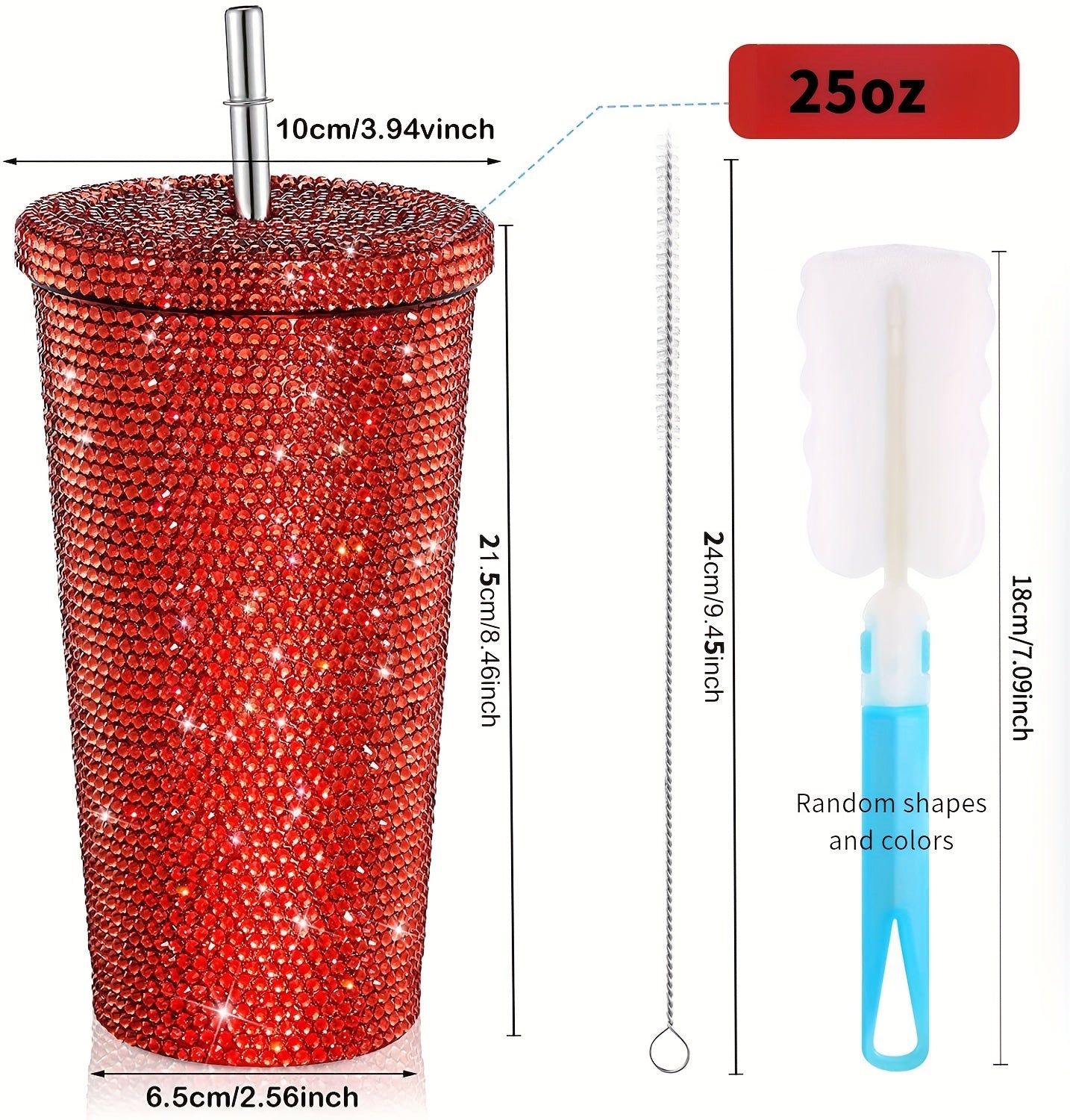 Diamond Insulated Cup Double-Layer Stainless Steel Cup With Straw Stick-On Crystals Rhinestone Coffee Cup Gift Cup Rhinestone-Encrusted 6