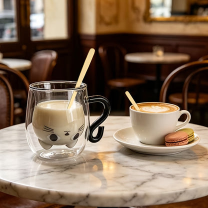Creative Cartoon Cat Water Cup Home Breakfast Coffee Cup High Temperature Insulation Milk Cup Double-Walled Glass Cup