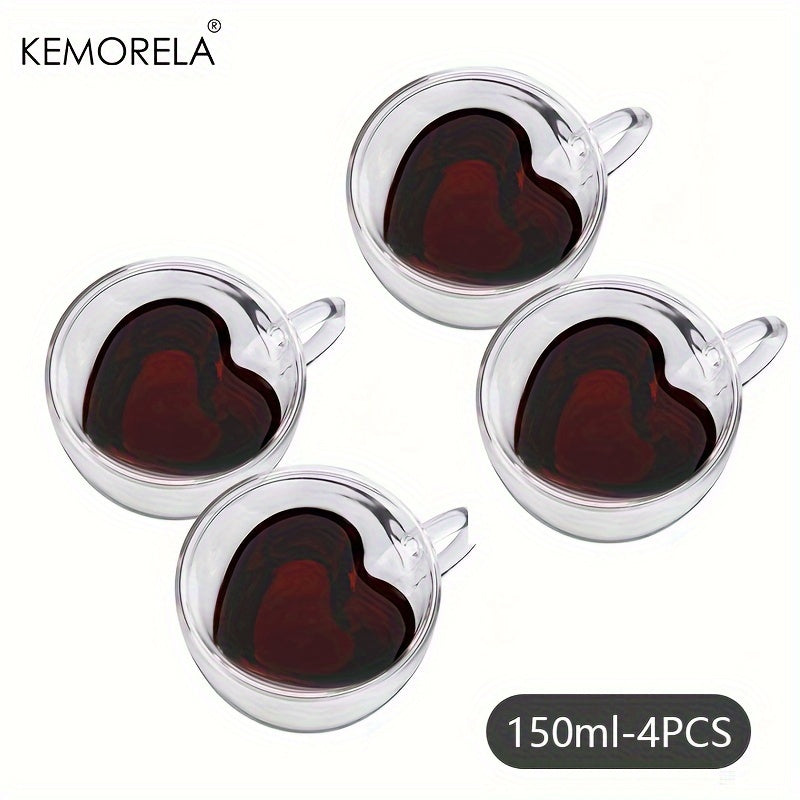 150ml/250ml Double Wall Heart Shaped Glass Coffee Mugs 5/8.5oz