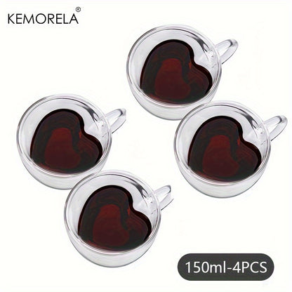 150ml/250ml Double Wall Heart Shaped Glass Coffee Mugs 5/8.5oz