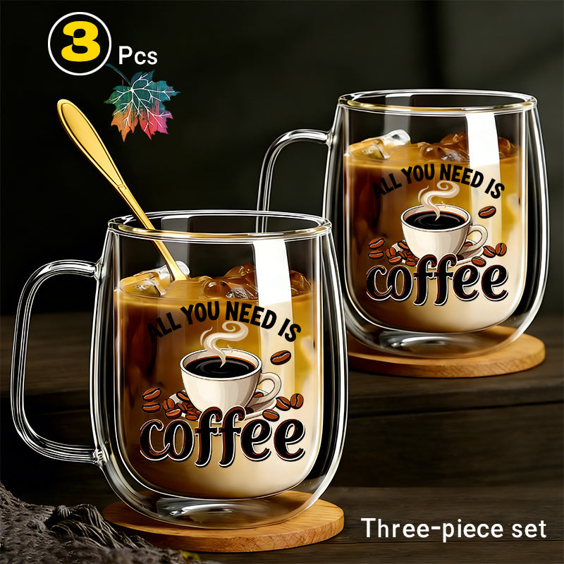 This Includes Three Items: Two Double-Walled Borosilicate Glasses And A Golden Spoon