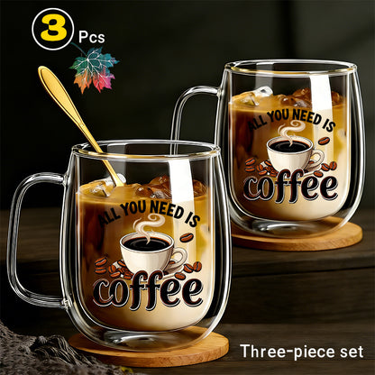 This Includes Three Items: Two Double-Walled Borosilicate Glasses And A Golden Spoon
