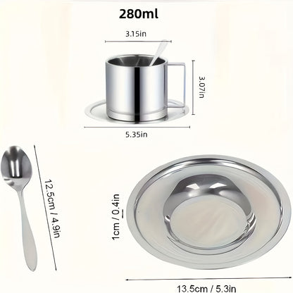A Set Of 304 Stainless Steel Double-Layer Insulated Coffee Cup Set