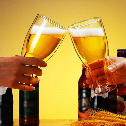 1pc Double-Layer Insulated Beer Glass Transparent Insulated Bar Mug Inverted Design Beer Glass For Freezing Inverted Glass Borosilicate Glass Beer Glass 5