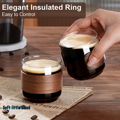 Set Of 2 Glass Coffee Cups With Wooden Heat-Insulating Rings
